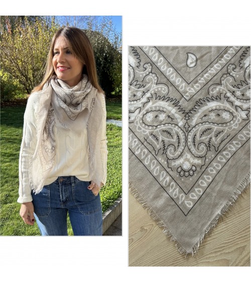 Carré bandana beige-taupe